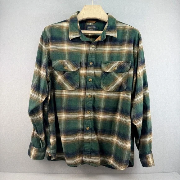 Pendleton Burnside Mens XXL Green Plaid Flannel Button Down Shirt 100% Cotton - Picture 1 of 11